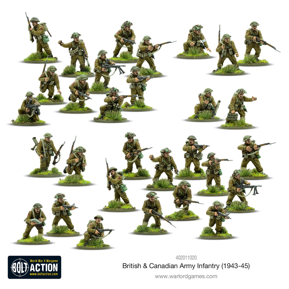 Warlord Games Britų ir Kanados armijos pėstininkų (1943–1945 m.) miniatiūros