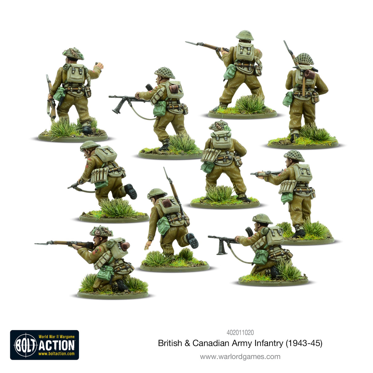 Warlord Games Britų ir Kanados armijos pėstininkų (1943–1945 m.) miniatiūros