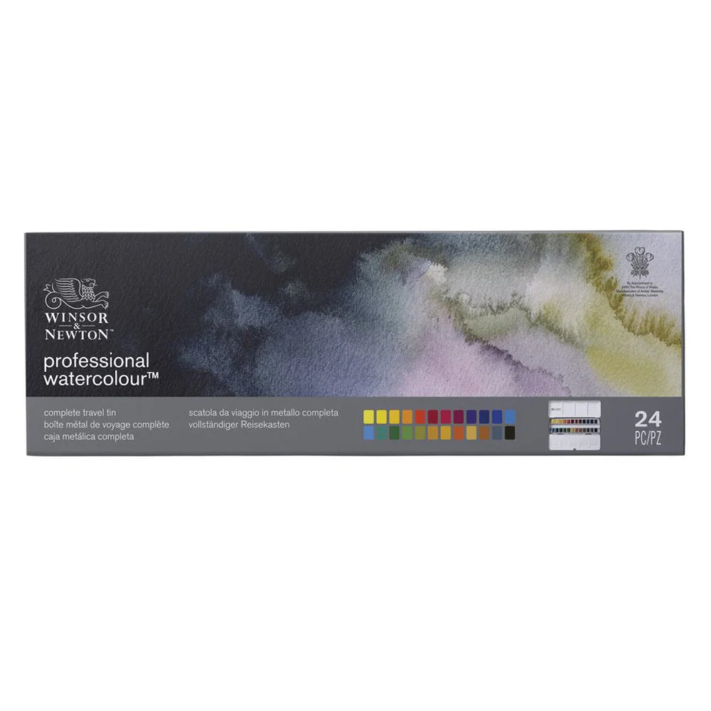 Winsor & Newton kelioninis Professional akvarelės rinkinys metalinėje dėžutėje, 24 spalvos, Half-Pan