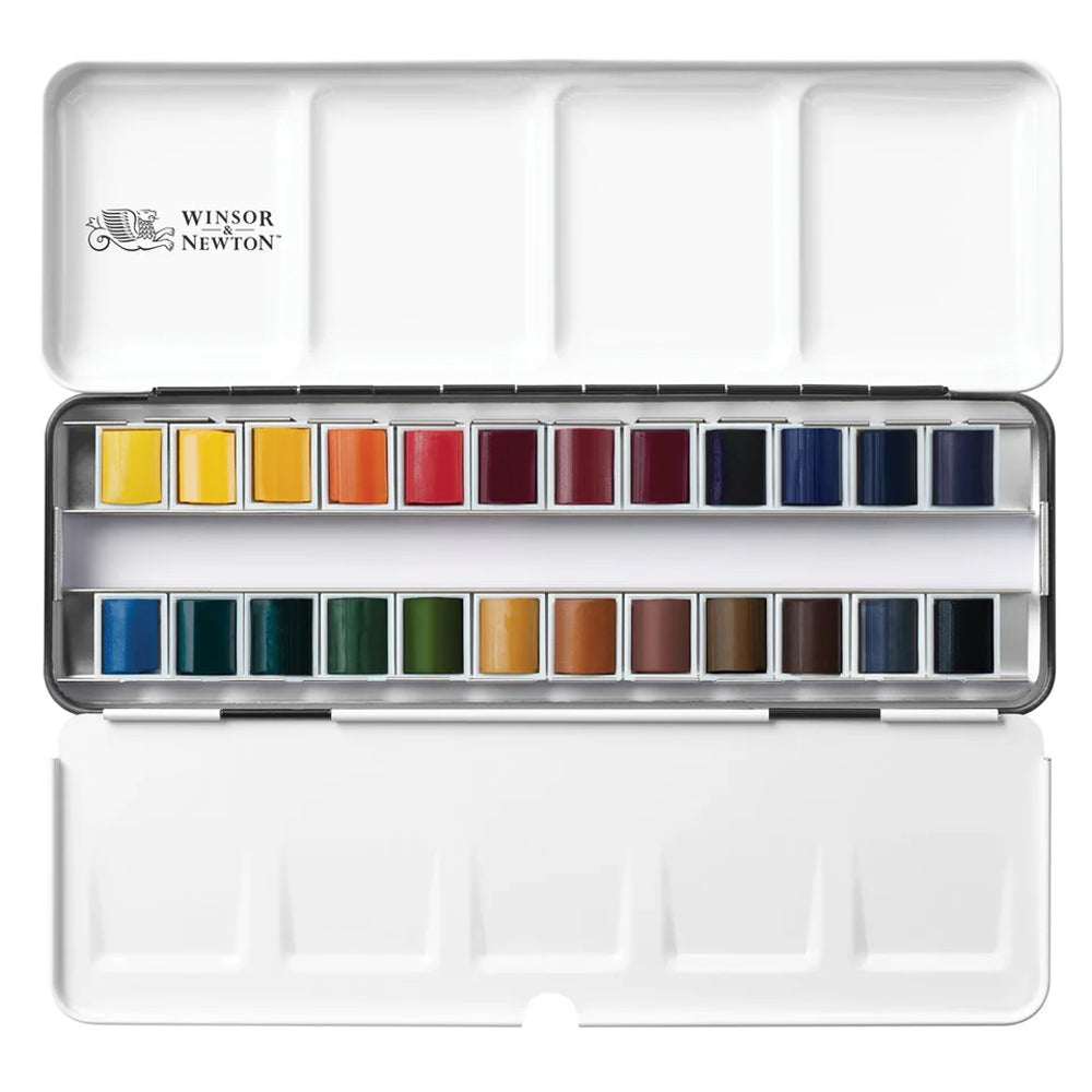 Winsor & Newton kelioninis Professional akvarelės rinkinys metalinėje dėžutėje, 24 spalvos, Half-Pan