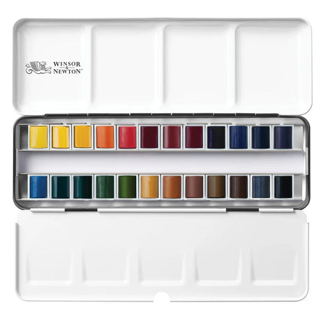 Winsor & Newton kelioninis Professional akvarelės rinkinys metalinėje dėžutėje, 24 spalvos, Half-Pan