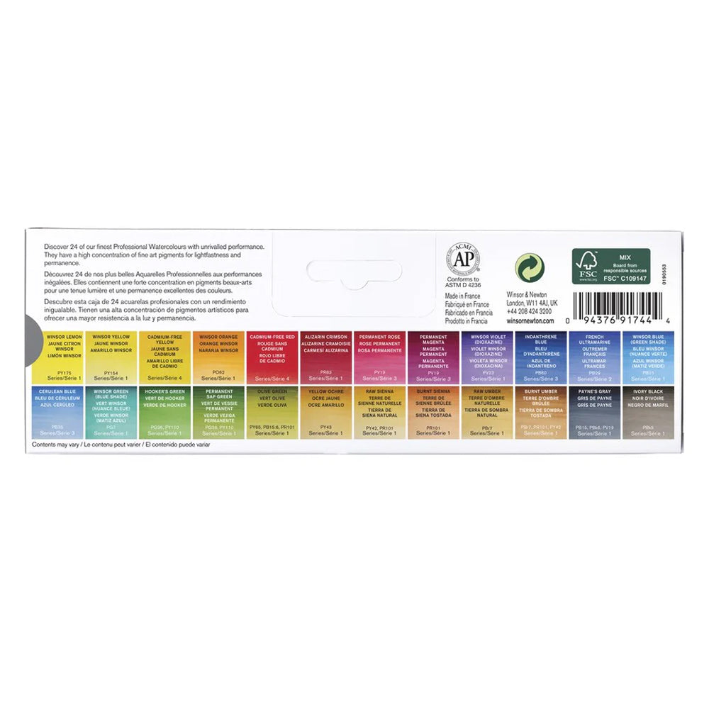 Winsor & Newton kelioninis Professional akvarelės rinkinys metalinėje dėžutėje, 24 spalvos, Half-Pan