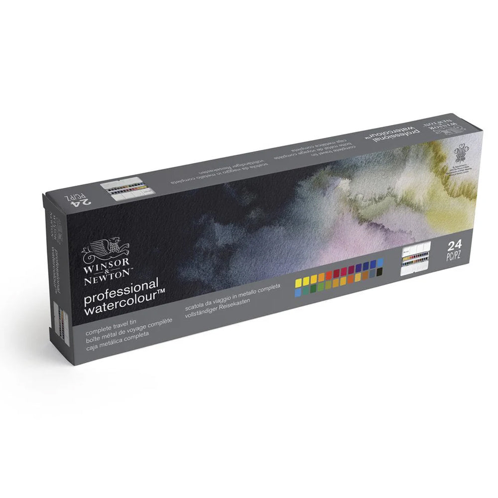 Winsor & Newton kelioninis Professional akvarelės rinkinys metalinėje dėžutėje, 24 spalvos, Half-Pan