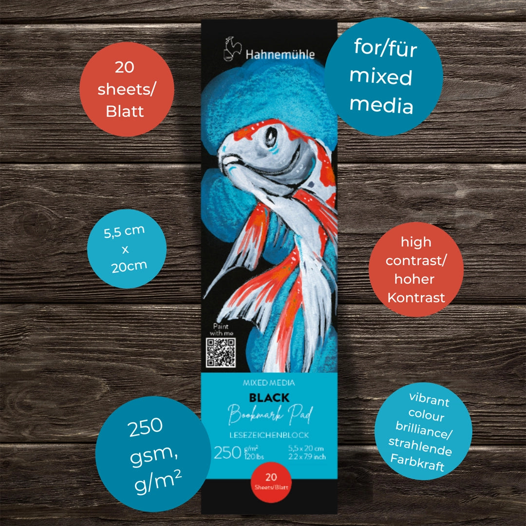 Hahnemühle Black Bookmark Pad juodas popierius skirtukų dizainui, 250 gsm