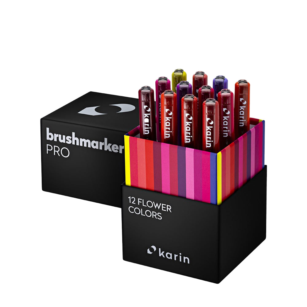 Karin Brushmarker PRO markerių rinkinys | 12 gėlių spalvų