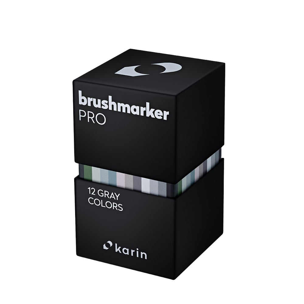 Karin Brushmarker PRO markerių rinkinys | 12 pilkų spalvų