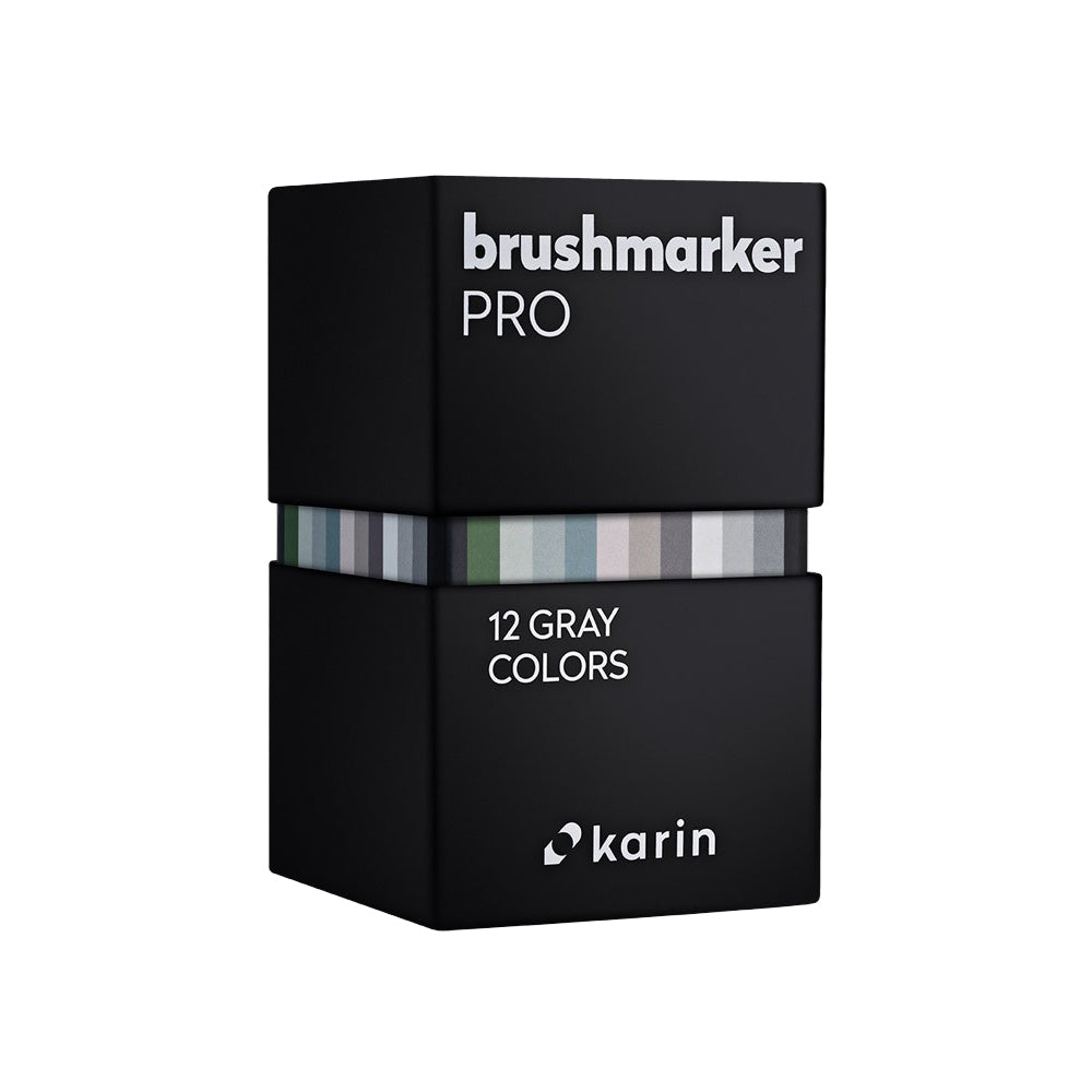 Karin Brushmarker PRO markerių rinkinys | 12 pilkų spalvų