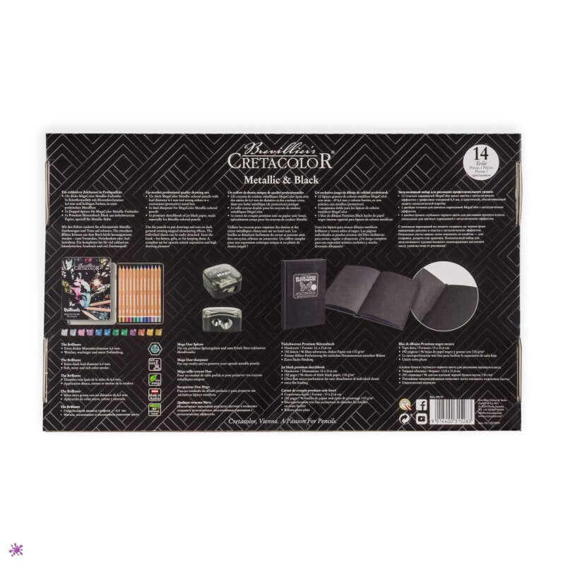 Cretacolor Metallic & Black piešimo rinkinys, 14 vnt.
