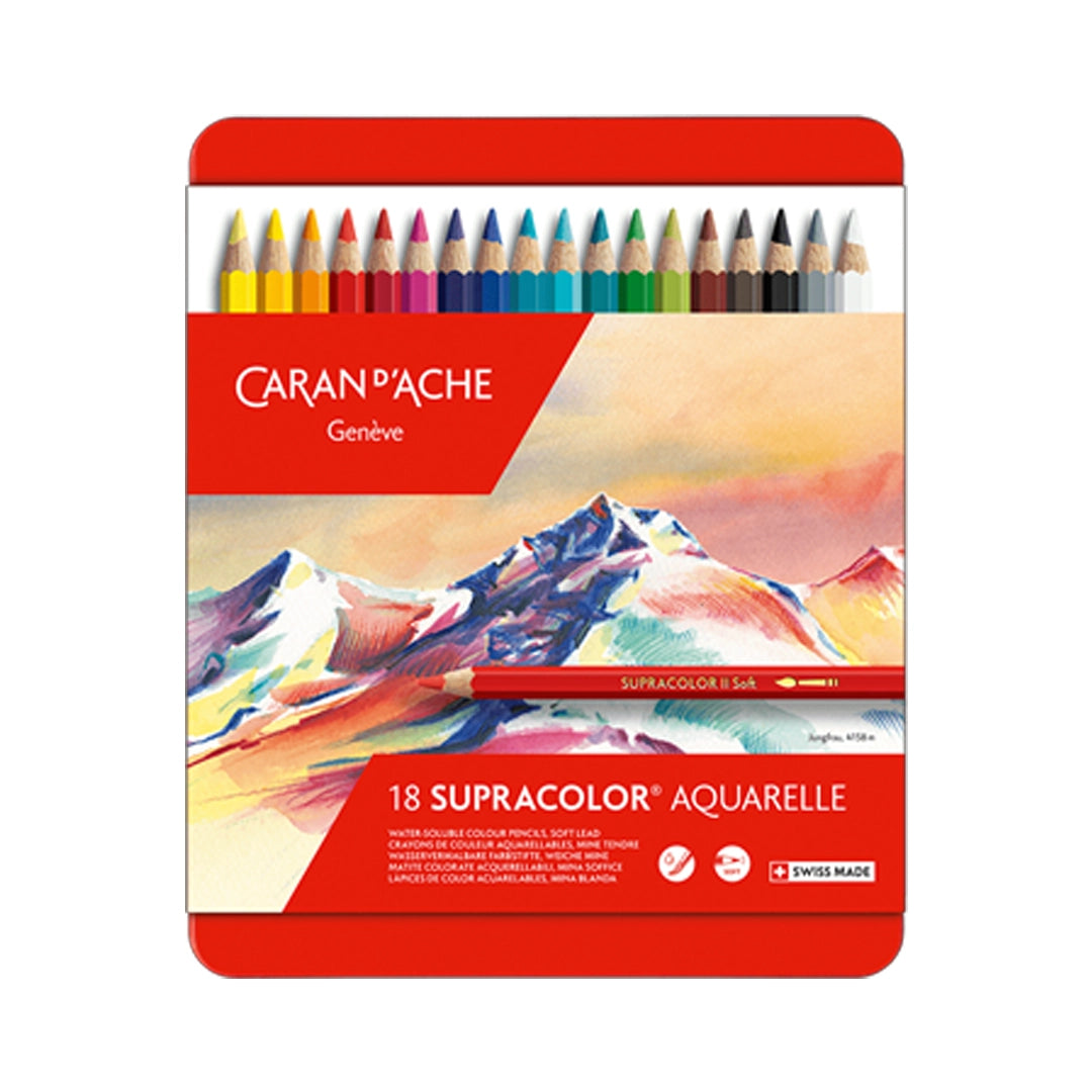 Caran d'Ache SUPRACOLOR™ Aquarelle spalvotų akvarelinių pieštukų rinkinys, 18 vnt.