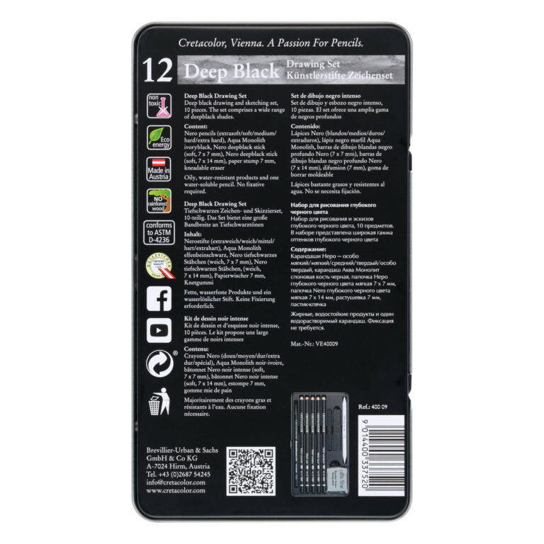 Cretacolor Deep Black rinkinys piešimui ir eskizavimui, 10 vnt.