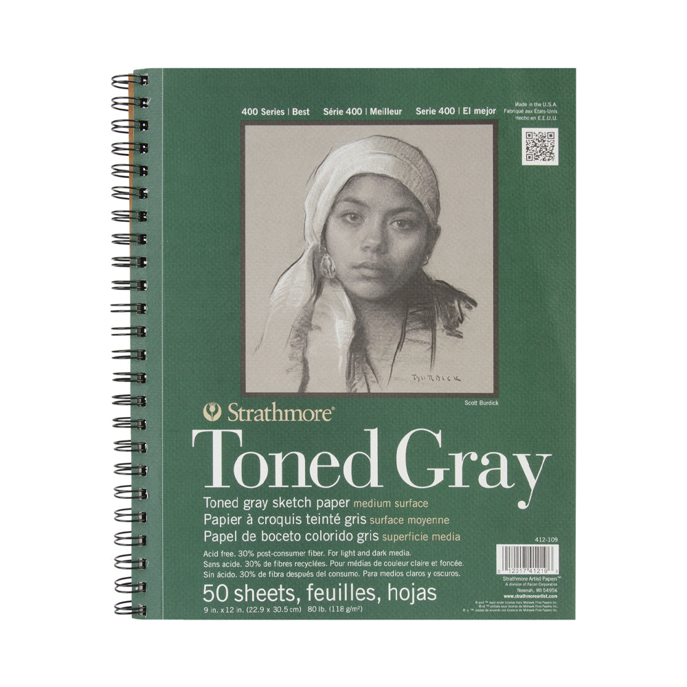 Strathmore Toned Gray 400 Series spiralinis popieriaus bloknotas, 118 gsm