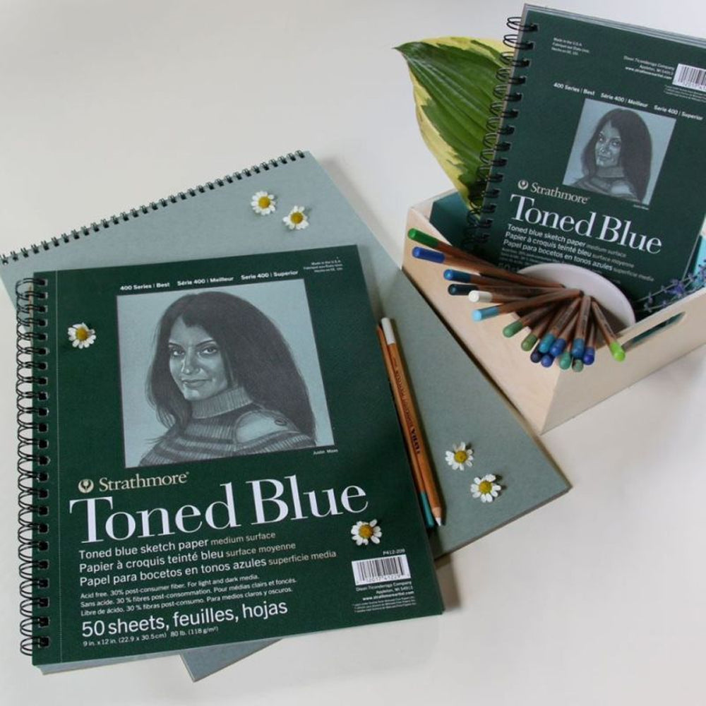 Strathmore Toned Blue 400 Series spiralinis popieriaus bloknotas, 118 gsm