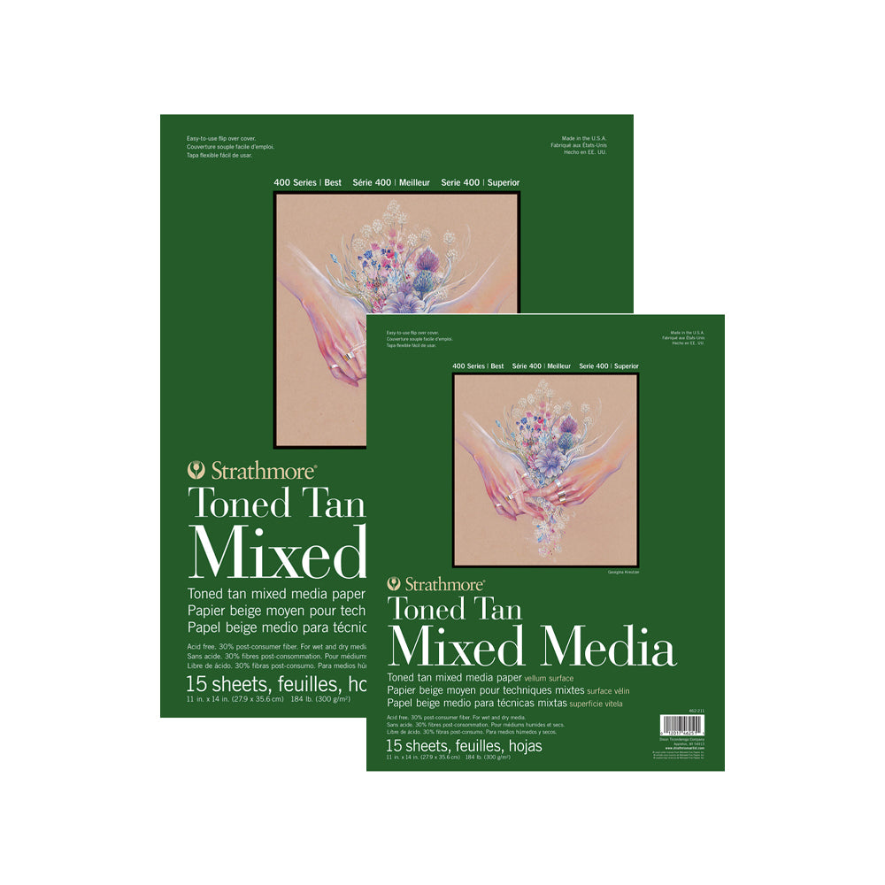 Strathmore Mixed Media 400 Series rusvai tonuoto popieriaus bloknotas, 300 gsm, 15 lapų