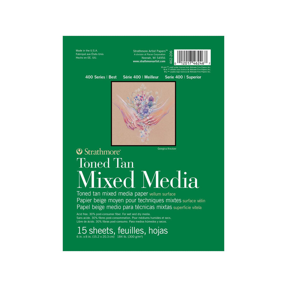 Strathmore Mixed Media 400 Series rusvai tonuoto popieriaus bloknotas, 300 gsm, 15 lapų