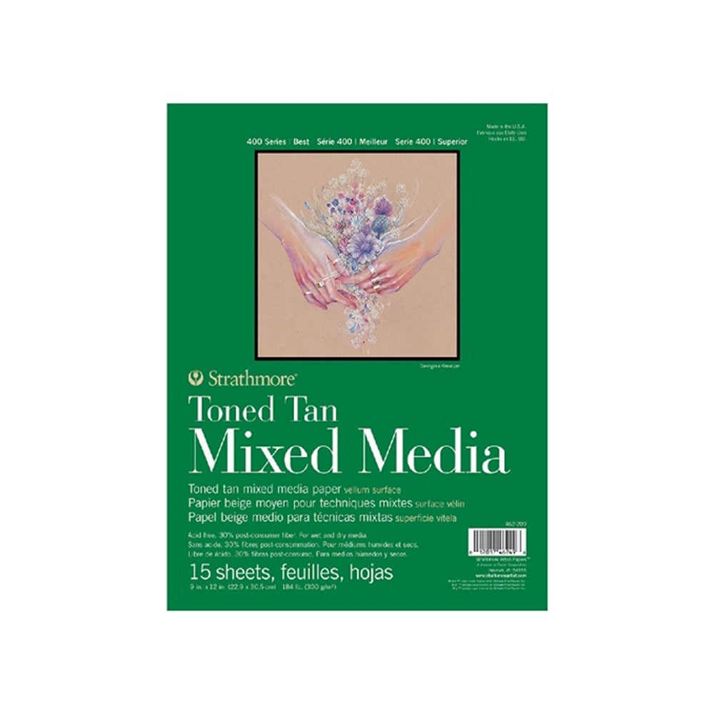 Strathmore Mixed Media 400 Series rusvai tonuoto popieriaus bloknotas, 300 gsm, 15 lapų