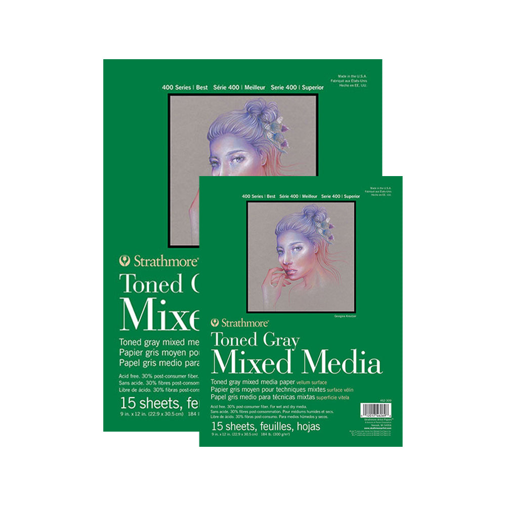 Strathmore Mixed Media 400 Series pilkai tonuoto popieriaus bloknotas, 300 gsm, 15 lapų