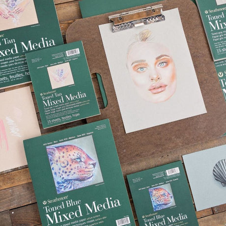 Strathmore Mixed Media 400 Series pilkai tonuoto popieriaus bloknotas, 300 gsm, 15 lapų