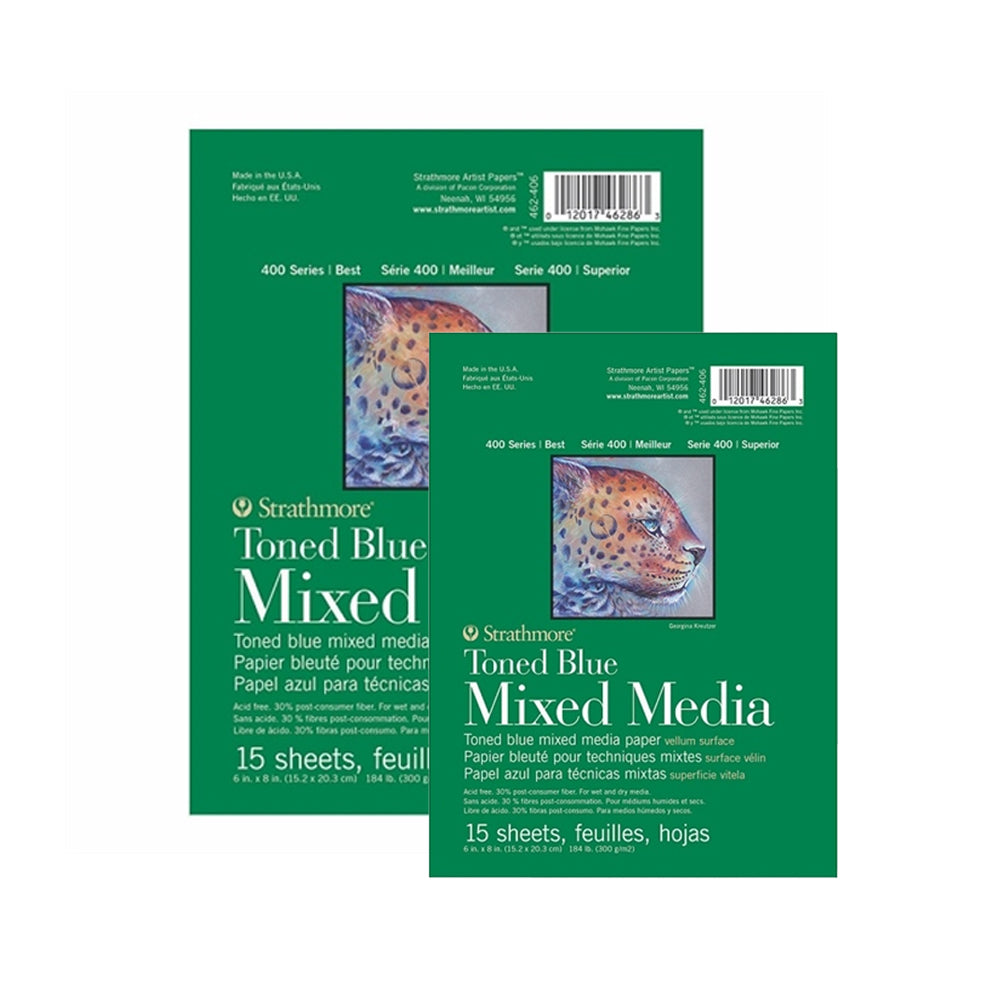 Strathmore Mixed Media 400 Series mėlynai tonuoto popieriaus bloknotas, 300 gsm, 15 lapų
