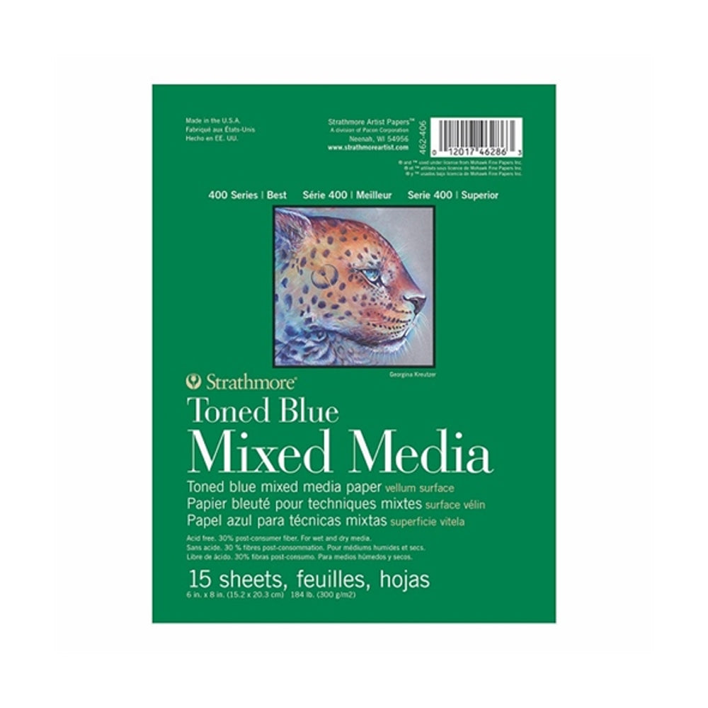 Strathmore Mixed Media 400 Series mėlynai tonuoto popieriaus bloknotas, 300 gsm, 15 lapų