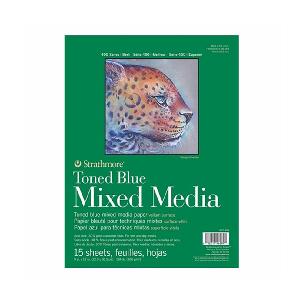 Strathmore Mixed Media 400 Series mėlynai tonuoto popieriaus bloknotas, 300 gsm, 15 lapų