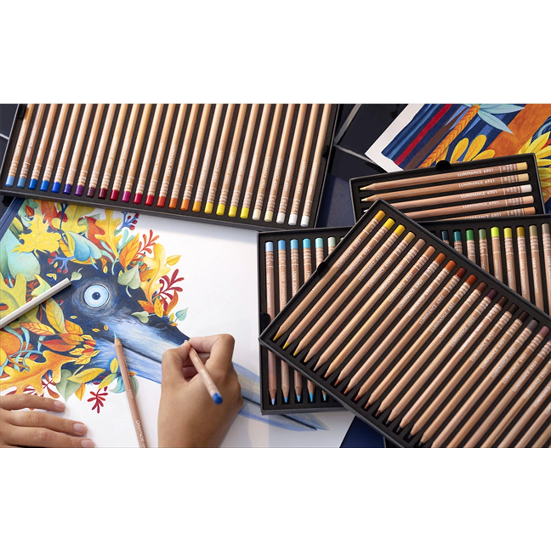 Caran d'Ache LUMINANCE spalvotų pieštukų rinkinys, 100 vnt. + 2 pieštukai maišymui