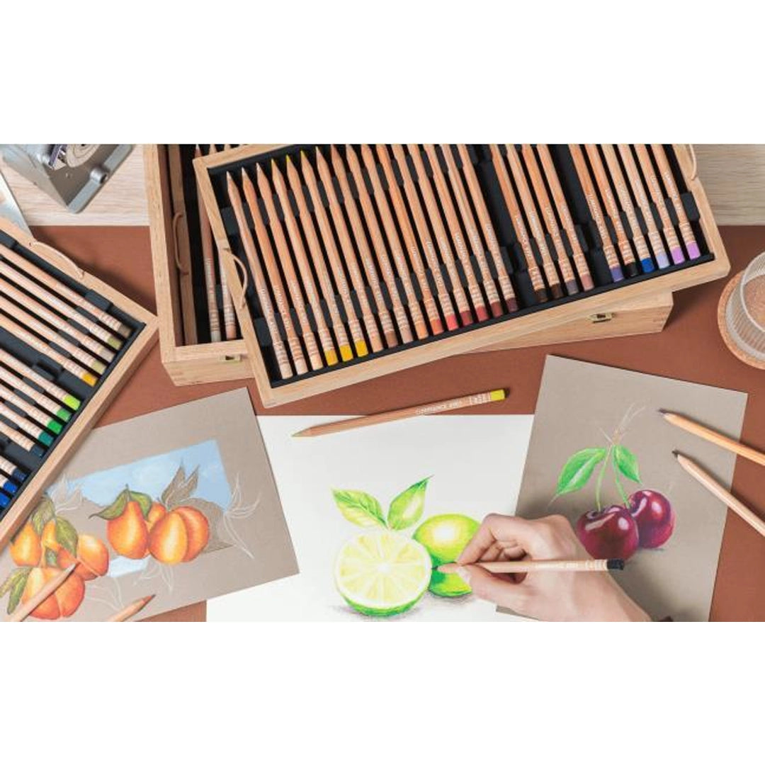 Caran d'Ache LUMINANCE spalvotų pieštukų rinkinys medinėje dėžutėje, 100 vnt. + 2 pieštukai maišymui