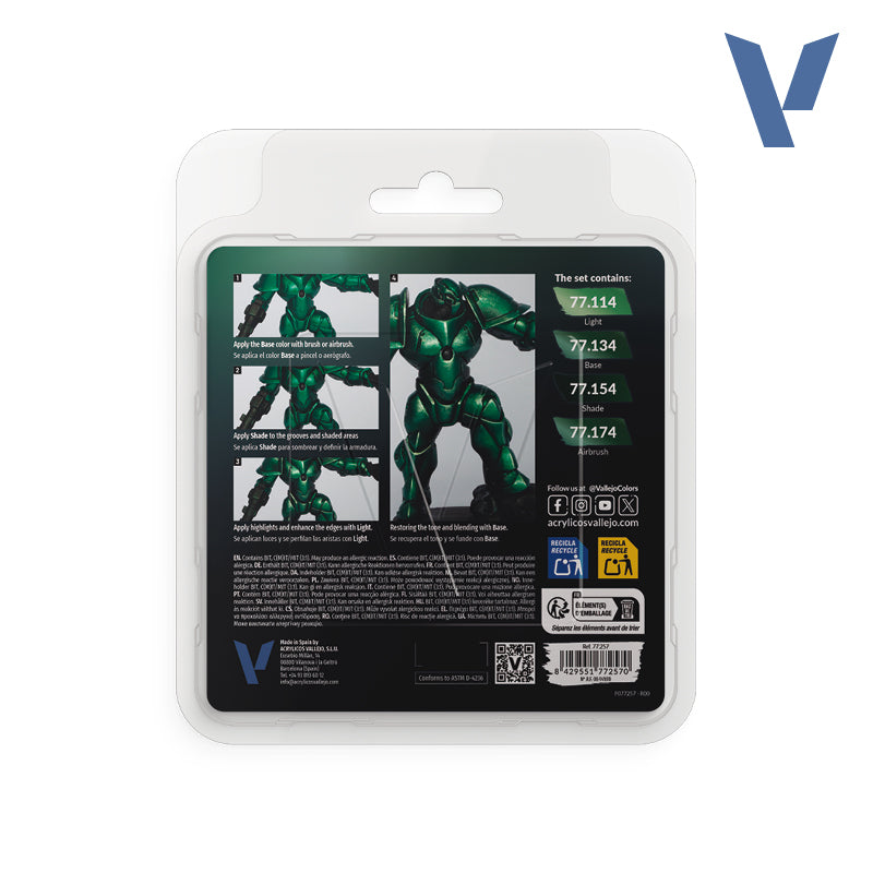 Vallejo True Metallic Metal Dusken Green Acrylic Paint Set, 4x18 ml