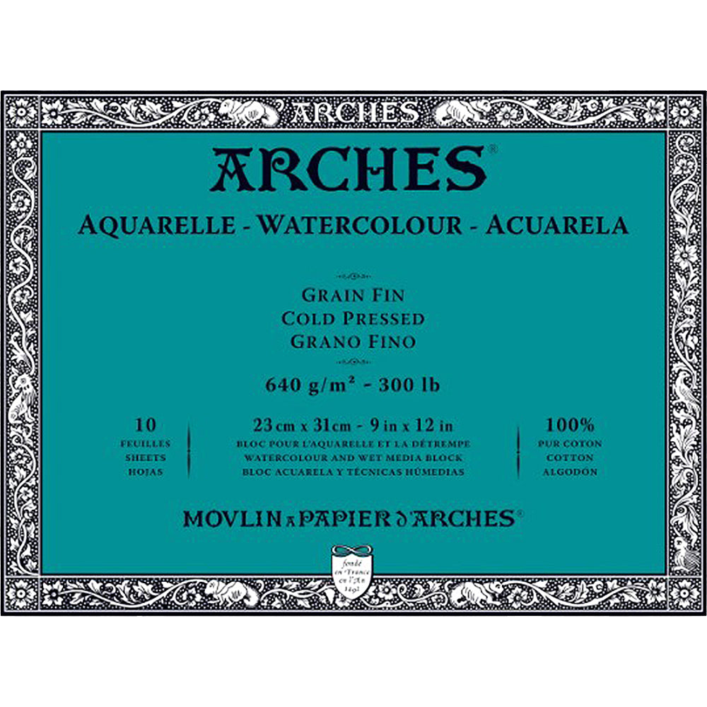 Arches akvarelinio popieriaus blokas, Cold Pressed, 640 gsm, 100 % medvilnė, 10 lapų