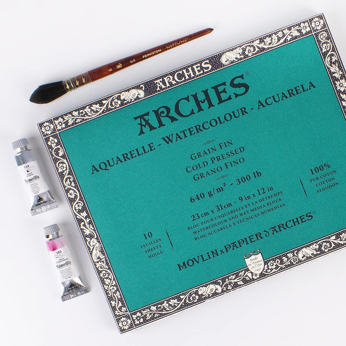 Arches akvarelinio popieriaus blokas, Cold Pressed, 640 gsm, 100 % medvilnė, 10 lapų