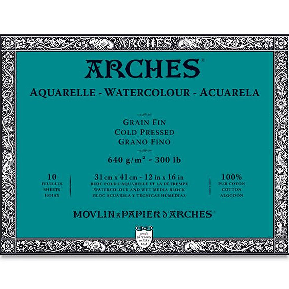 Arches akvarelinio popieriaus blokas, Cold Pressed, 640 gsm, 100 % medvilnė, 10 lapų