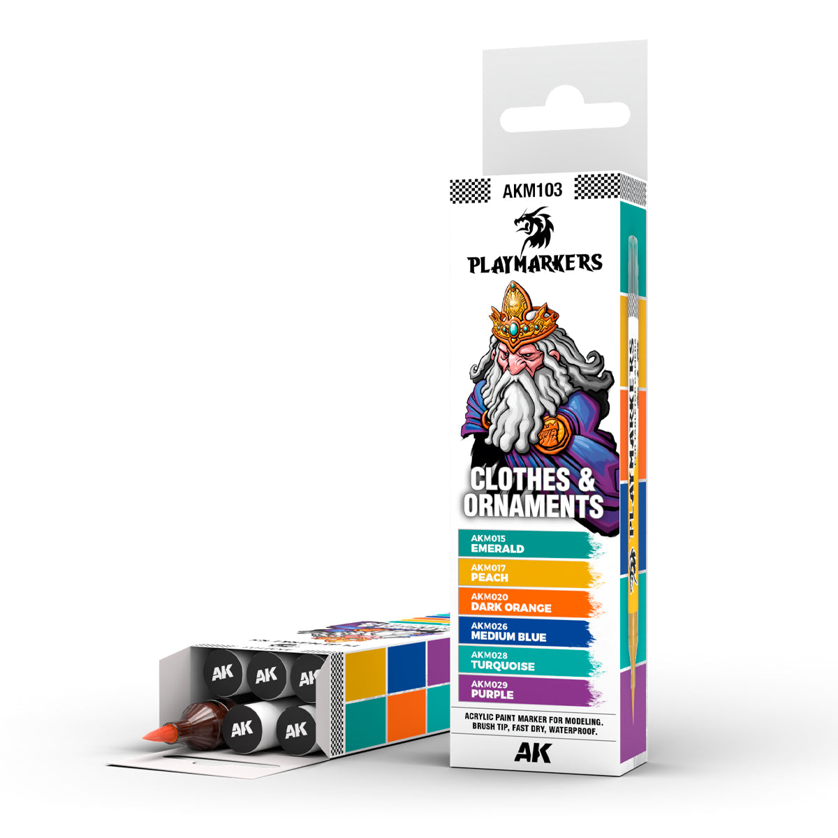 AK Interactive Playmarkers Clothes & Ornaments rinkinys, 6 markeriai