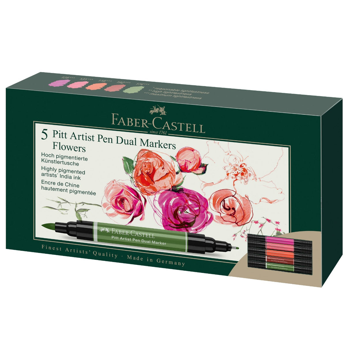 Faber-Castell Pitt Artist Flowers dvipusių rašiklių piešimui rinkinys, 5 vnt.