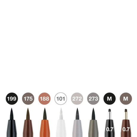 Faber-Castell Pitt Artist India Ink rašiklių rinkinys, 8 vnt., Classic