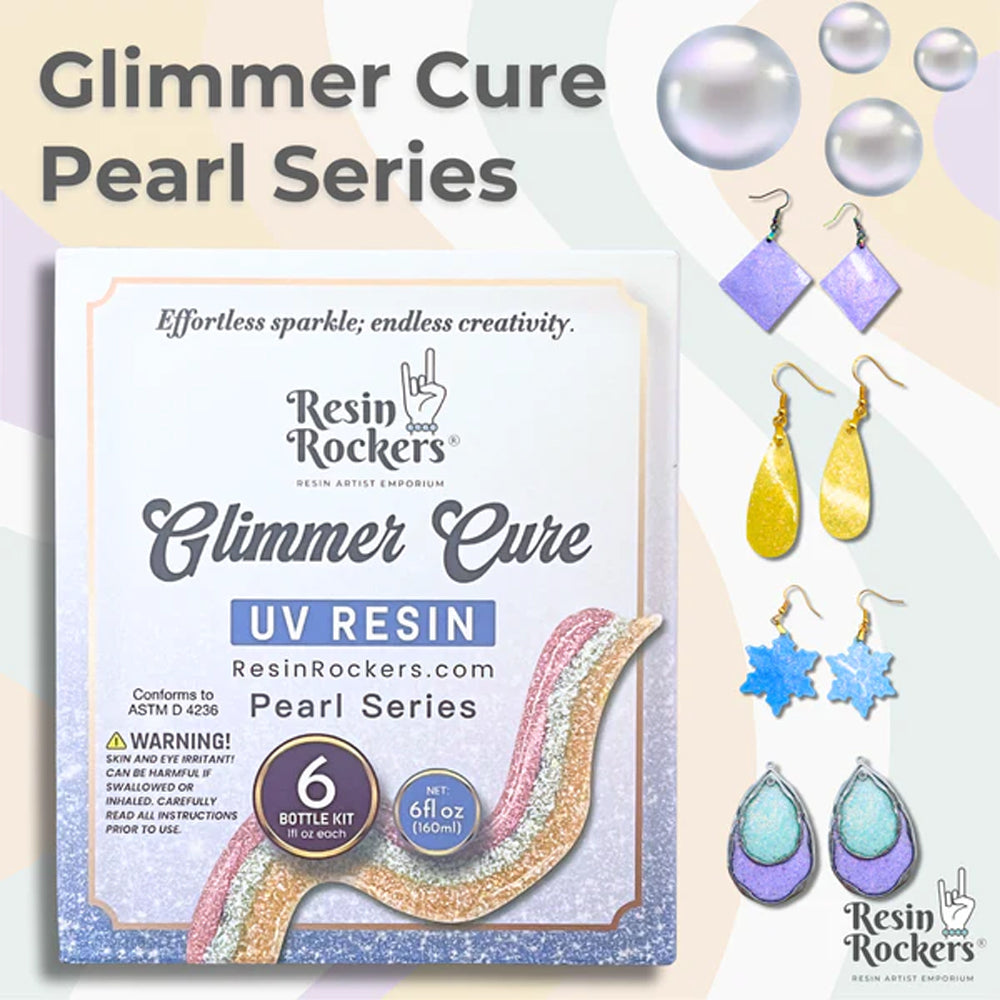 Resin Rockers Glimmer Cure UV derva su perlamutru, kieta, pilnas rinkinys