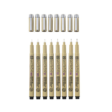 Sakura Pigma Micron juodų tušinukų rinkinys, 8 tušinukai