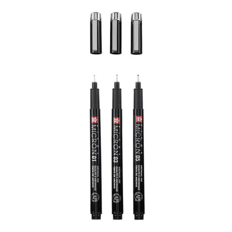 Sakura Pigma Micron juodų tušinukų rinkinys, 3 tušinukai + dėklas