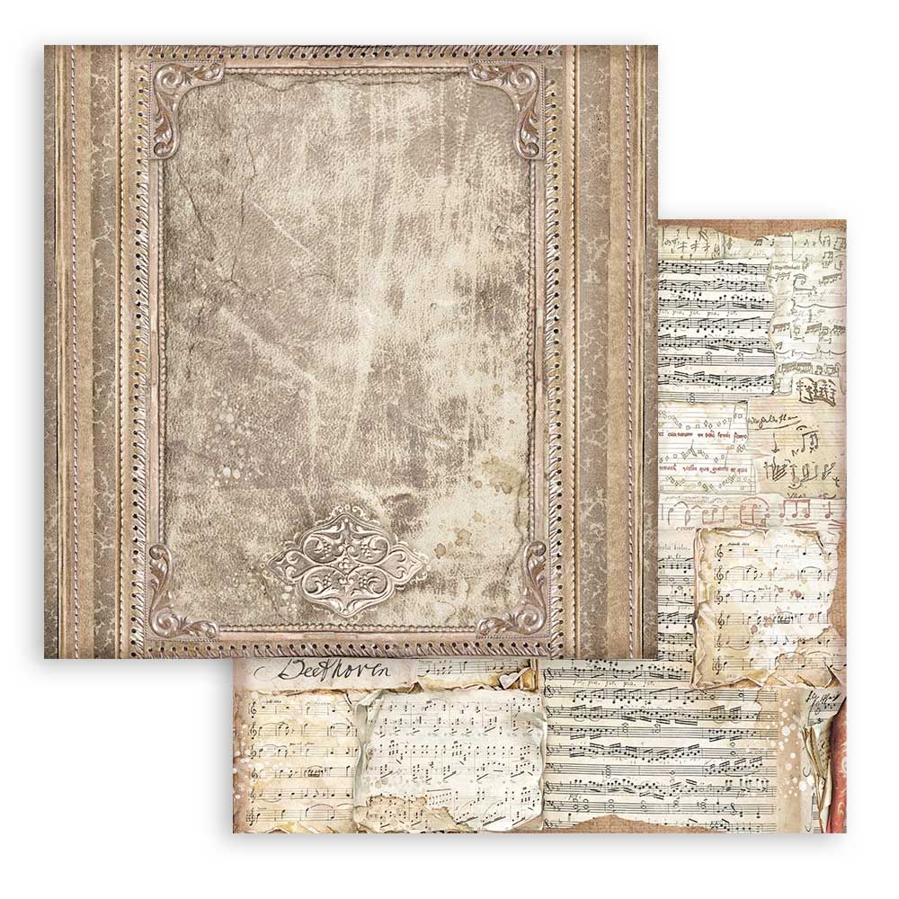Stamperia dvipusio skrebinimo (dekoravimo) popieriaus rinkinys - Senoji biblioteka, fonų kolekcija, 10 vnt./pak.