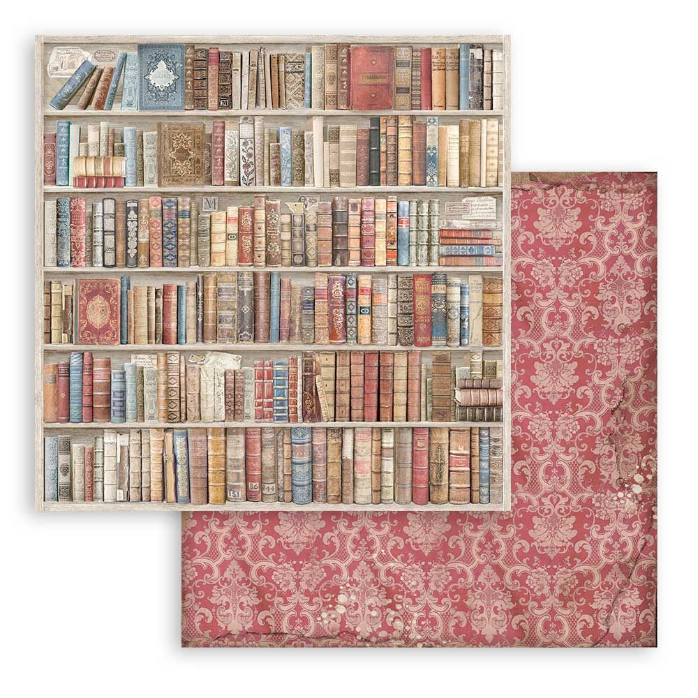 Stamperia dvipusio skrebinimo (dekoravimo) popieriaus rinkinys - Senoji biblioteka, fonų kolekcija, 10 vnt./pak.