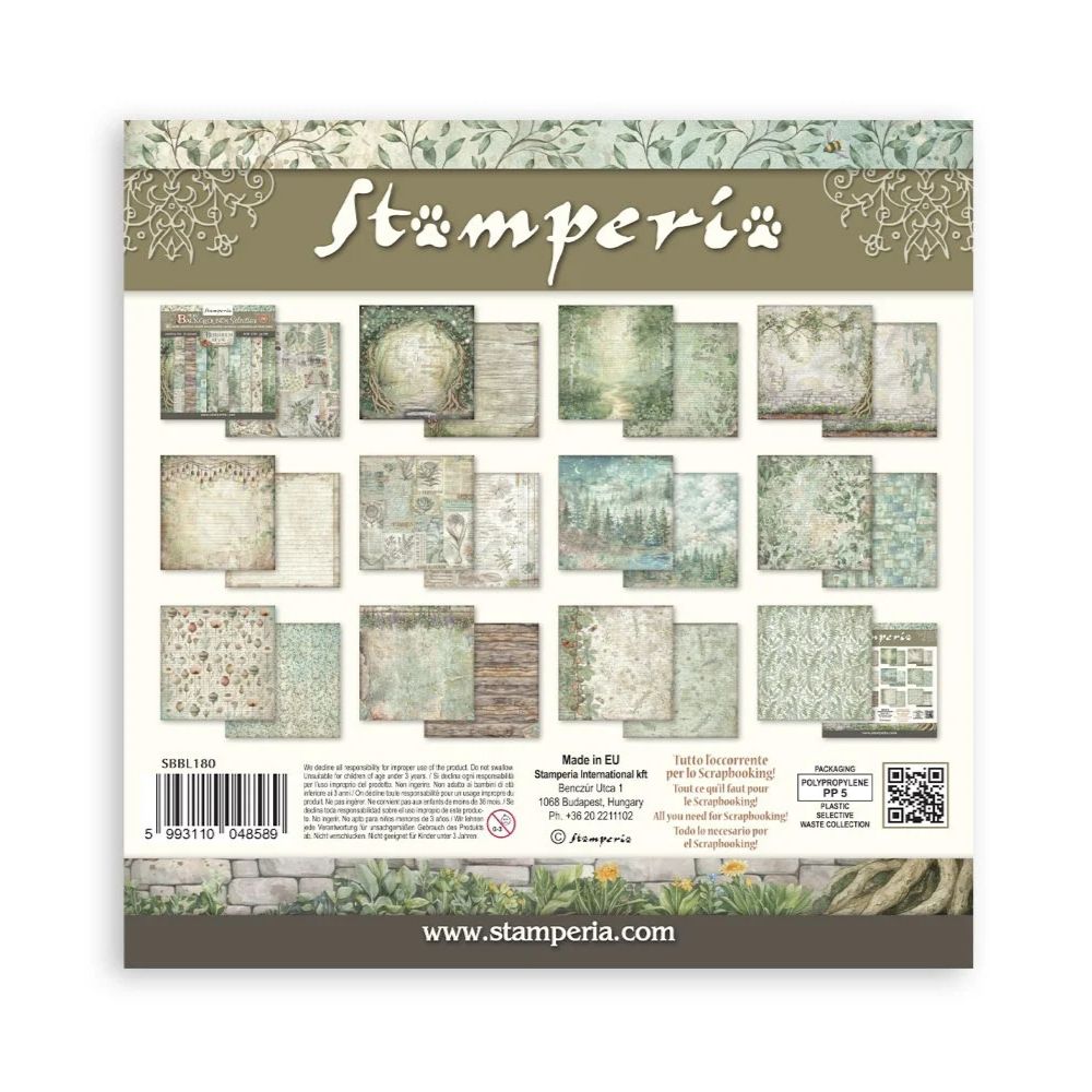 Stamperia dvipusio skrebinimo (dekoravimo) popieriaus rinkinys - Miško herbariumas, fonai, 10 vnt./pak.