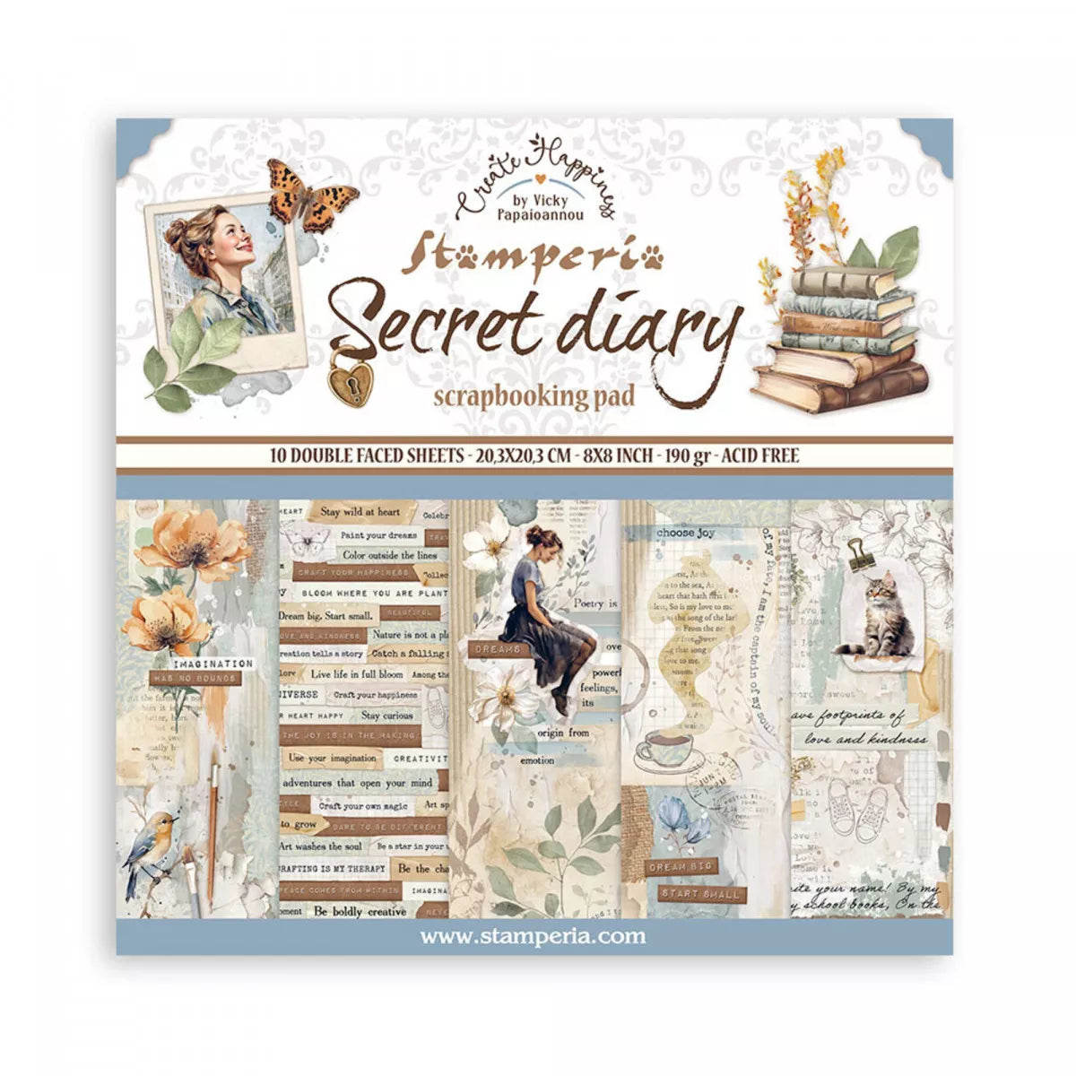 Stamperia Double-Sided Scrapbooking Paper Set - Secret Diary, 10 units