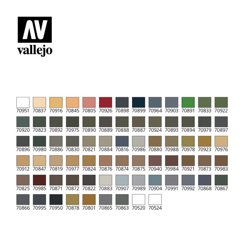 Vallejo Military Model Color akrilinių dažų ir priemonių rinkinys, 74x17 ml