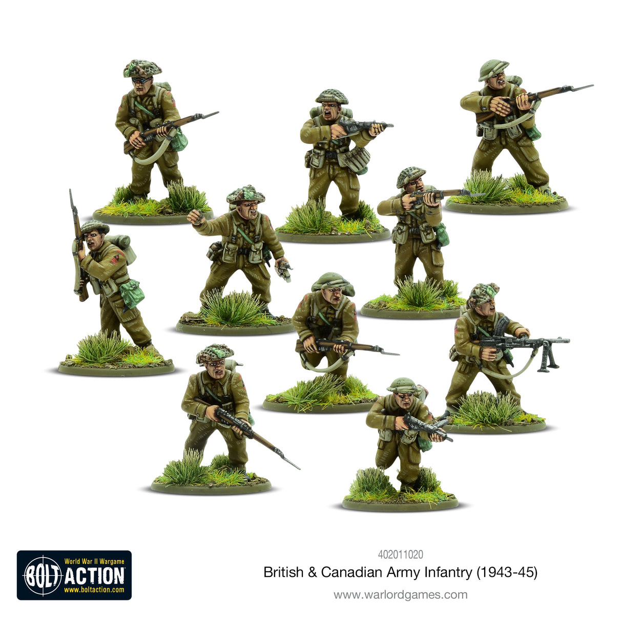 Warlord Games Britų ir Kanados armijos pėstininkų (1943–1945 m.) miniatiūros