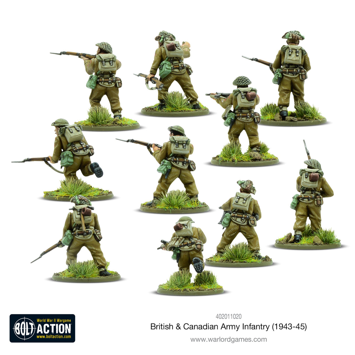 Warlord Games Britų ir Kanados armijos pėstininkų (1943–1945 m.) miniatiūros