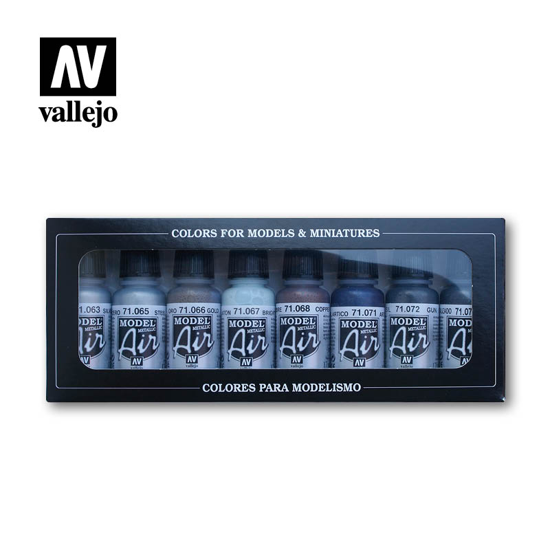 Vallejo Metallic Colors Model Air akrilinių dažų rinkinys, 8x17 ml