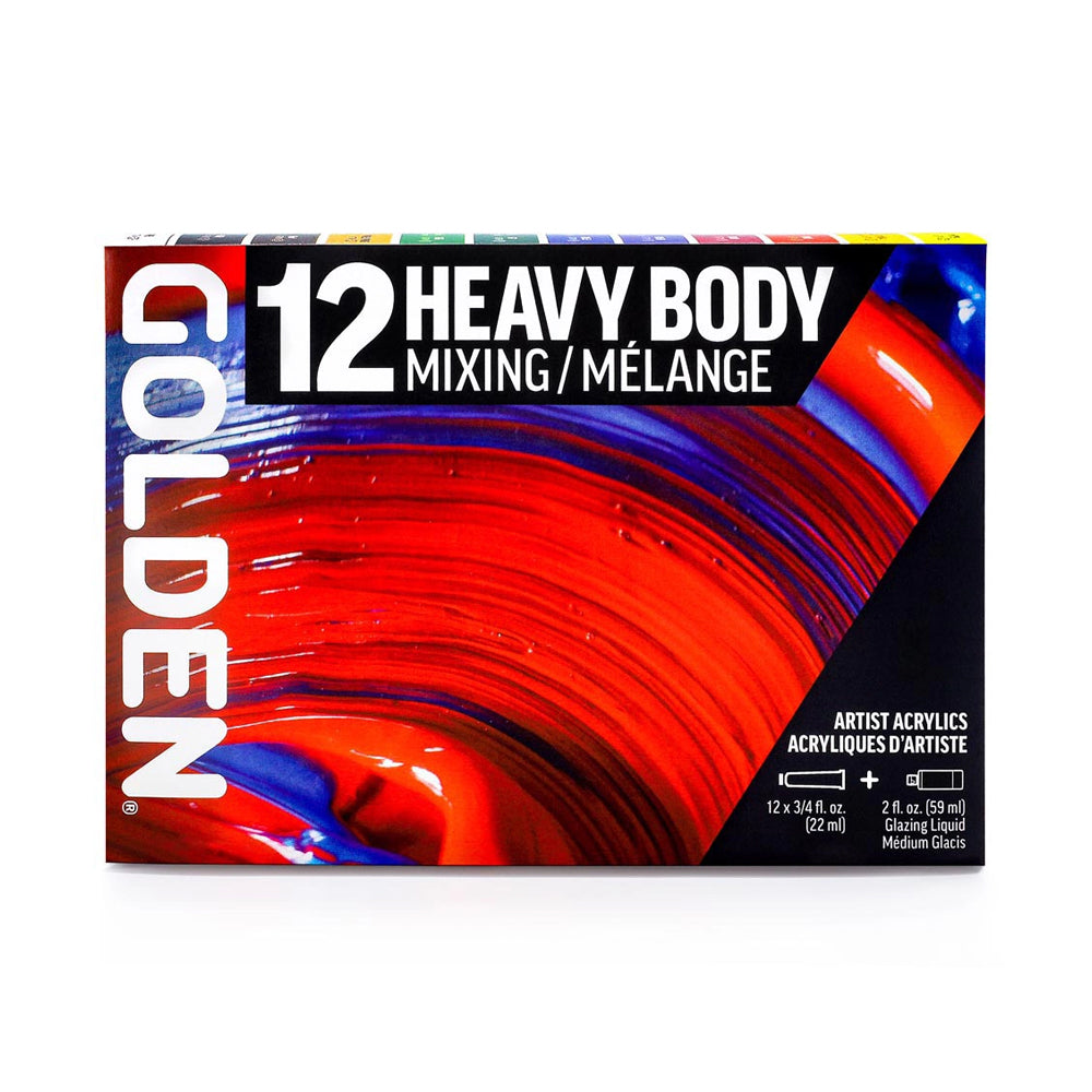 Golden Heavy Body Mixing akrilinių dažų rinkinys, 12x22 ml + glazūravimo mediumas