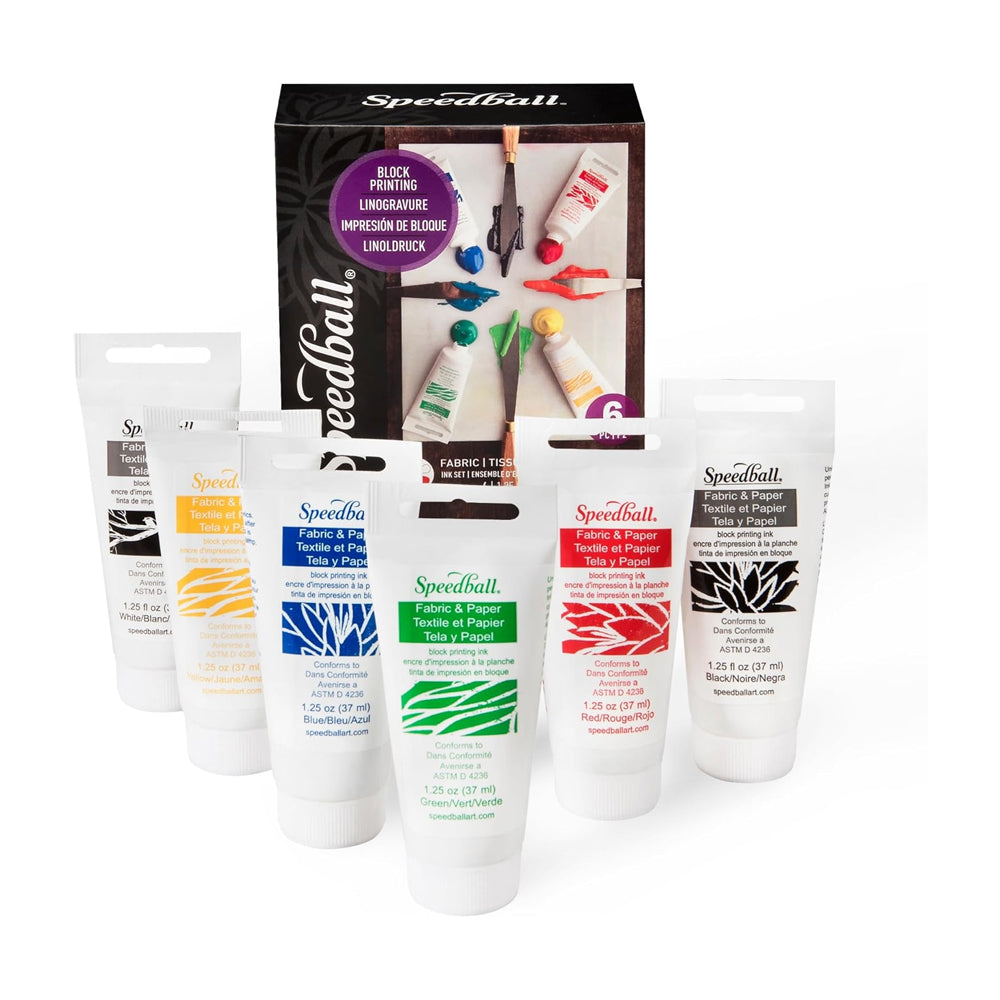 Speedball tekstilės ir popieriaus lino spaudos dažų rinkinys, 6x37 ml
