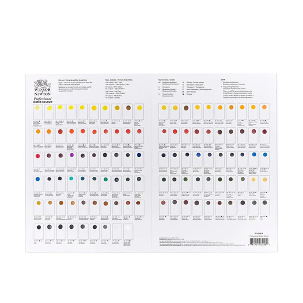 Winsor & Newton Professional Watercolour Dot Card Colour Chart, 109 colours