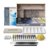 Winsor & Newton kelioninis Professional akvarelės rinkinys su priedais medinėje dėžutėje