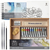 Winsor & Newton kelioninis Professional akvarelės rinkinys su priedais medinėje dėžutėje