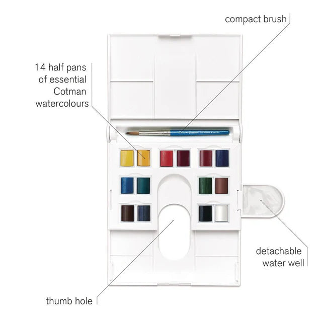 Winsor & Newton Cotman kelioninis akvarelės rinkinys Field, 14 spalvų, Half-Pan